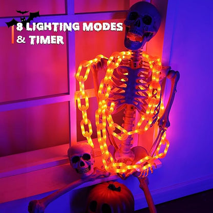 Joomer Chain Lights Halloween Decorative Battery Operated - 9.5 FT 160 LED Waterproof String Lights with Timer Function 8 Lighting Modes for Outdoor Indoor Halloween Decor (Orange)