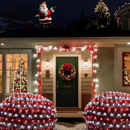 Pooqla Christmas Net Lights, 300LED Outdoor Net Mesh Lights, 14.8x4.9 ft Fairy String Lights 8 Modes Green Wire, Connectable Waterproof Decorative for Bushes Tree Garden Christmas, Red and White