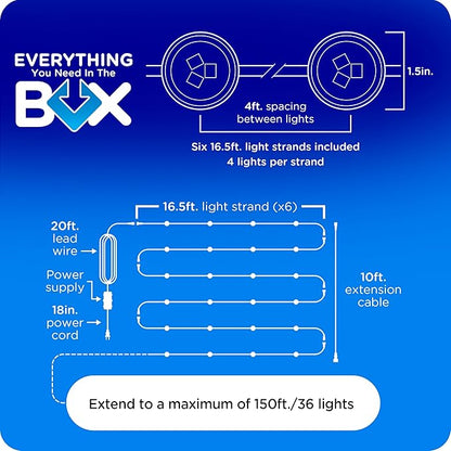 Enbrighten Eternity Accent Permanent Outdoor Lights, 100ft with 24 RGBWIC LED Lights, App‑Controlled, Cuttable, Christmas, Accent & Year‑Round Eave Lighting, Works with Alexa & Google Home, 85714
