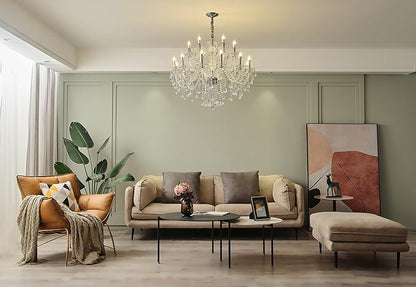 Clear 18 Lights K9 Crystal Chandelier,Chandeliers for Dining Room,Bedroom,Living Room, Candle Pendant Lamp Ceiling Lighting, 39 inch x32 Inch (Color: Clear) with 18pcs 5W E12 LED Bulbs.