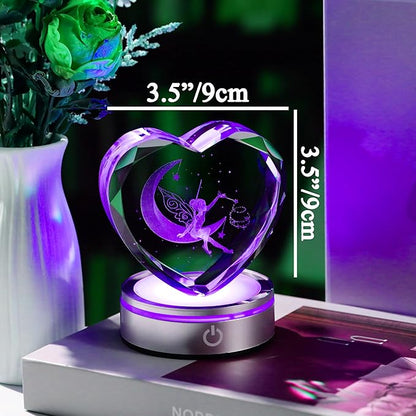 Qianwei Fairy Decor for Women 3D Crystal Heart - Laser Moon Gifts Glass Animals Fairy Lamp Figurines Statue Stuff for Room Decorations Night Light