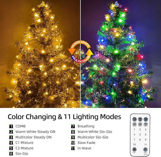 Tcamp Christmas Tree Lights, 306FT 1000 LED Color Changing Christmas Lights with Remote Memory Timer, 11 Modes Green Wire Plug in String Light for Outdoor Indoor Decor (Warm White+Colored)