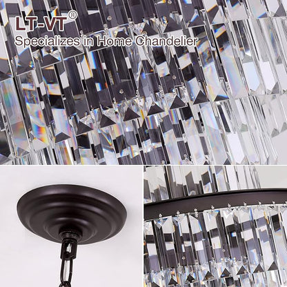 24" Oil Brown Crystal Chandelier, Modern 5-Tier Ceiling Light with Clear Crystal Prisms, Luxury Pendant Lighting for Dining Room Entryway