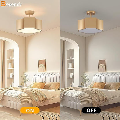 12.6'' Modern Gold 3-Light Ceiling Light Fixture, Metal Industrial Semi Flush Mount Close to Ceiling Light, Farmhouse Light Fixtures Ceiling Mount, Geometry Chandelier for Kitchen, Dining Room