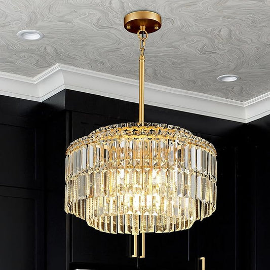 Modern 17.6“ Gold Crystal Chandelier Ceiling Light Fixtures for Dining Room Luxury Glam 8-Light Crystal Chandeliers Lighting for Bedroom Entryway Hallway Living Room Kitchen Island Foyer
