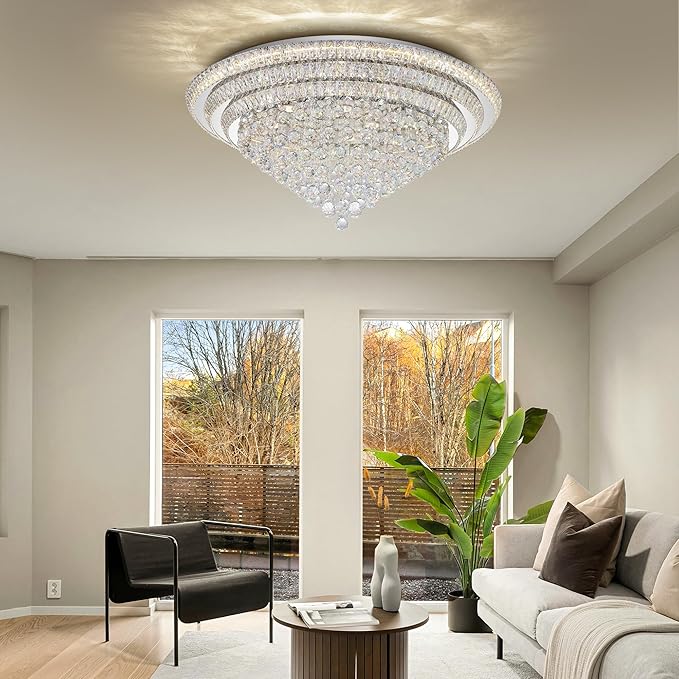 COCOSTAR 40" Crystal Chandeliers, Flush Mount Chandelier LED Ceiling Light, Modern Crystal Raindrop Chandeliers for Dining Room, Living Room, Bedroom