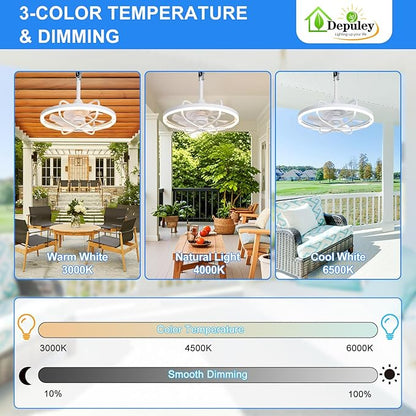 Depuley 20" Outdoor Ceiling Fan with Lights, White Waterproof Gazebo Hanging Fan with Remote App Control, Dimmable Plug in Caged outdoor Ceiling Fans for patios Porch 6-Speeds