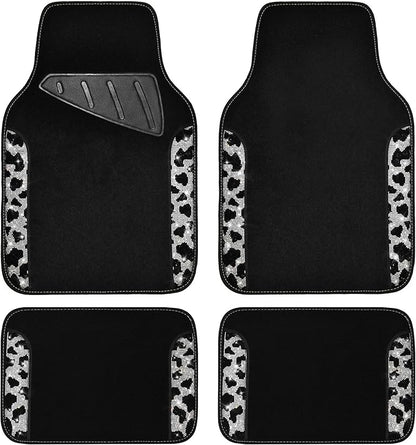 CAR PASS Bling Cow Car Mats Rhinestones Diamond Waterproof Floor Mat Crystal Sparkly Shining Glitter Carpet Anti-Slip PVC Heel Pad, Universal Fit Automotive SUV,Sedan,4pcs Girly Women, Cow Diamond