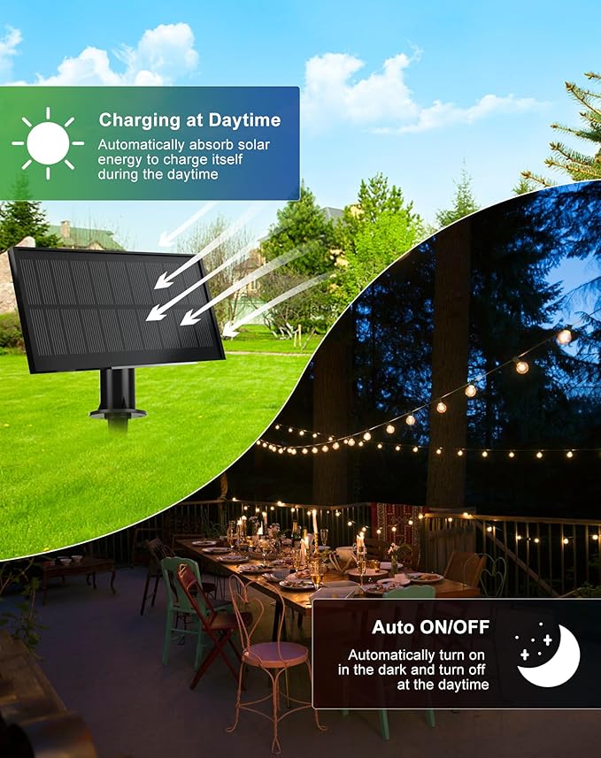 Zuske Solar String Lights Outdoor Waterproof 100FT with USB Port and 52 Shatterproof ST38 Bulbs(2 Spare), LED Solar Powered Patio Lights for Outside, Porch, Backyard, Gazebo, Garden(Warm White)