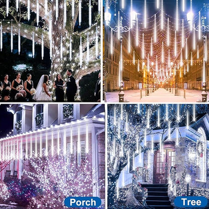 UL Certified Meteor Shower Lights Outdoor, 20 Tubes 1080 LED Falling Rain Drop Icicle Lights, 20 Inch Cascading Snowfall String Lights for Christmas Tree, Holiday Wedding Party Garden Decor, White