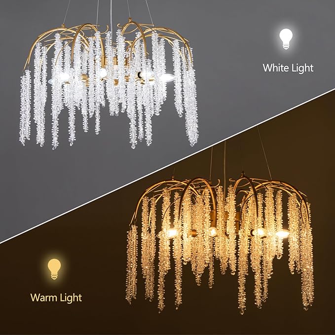 TOCHIC Modern Crystal Chandelier Gold Luxury 8-Lights Chandeliers Light Fixture Round Tree Branch Chandelier for Dining Living Room, Bedroom, Bathroom, Foyer, 31.5" W