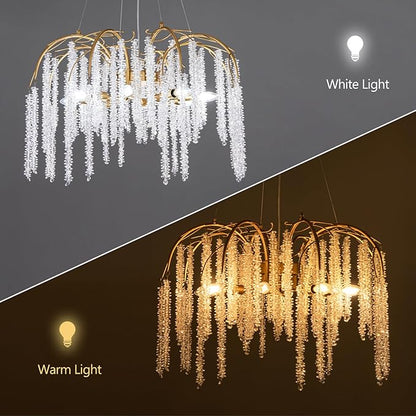 TOCHIC Modern Crystal Chandelier Gold Luxury 8-Lights Chandeliers Light Fixture Round Tree Branch Chandelier for Dining Living Room, Bedroom, Bathroom, Foyer, 31.5" W