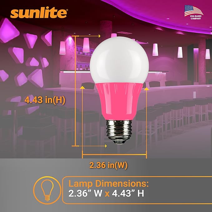 Sunlite 80168 LED A19 Colored Light Bulb, 3 Watts (25w Equivalent), E26 Medium Base, Non-Dimmable, UL Listed, Party Decoration, Holiday Lighting, 1 Count, Pink