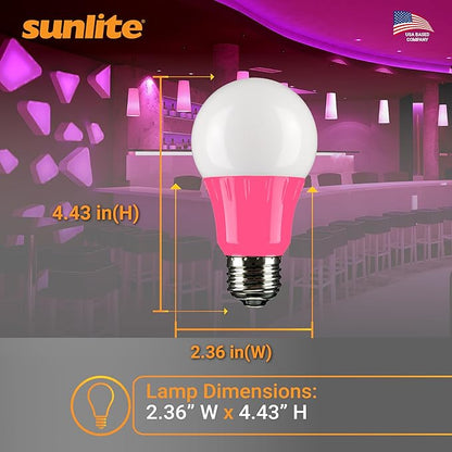 Sunlite 80168 LED A19 Colored Light Bulb, 3 Watts (25w Equivalent), E26 Medium Base, Non-Dimmable, UL Listed, Party Decoration, Holiday Lighting, 1 Count, Pink