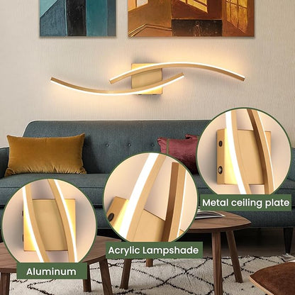 Battery Operated Wall Sconce,Gold Wall Sconces with Remote Control,3000K-6000K Modern LED Wireless Wall Light for Living Room, Hallway, Bedroom, 39.3 Inch