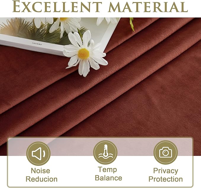 StangH Rust Velvet Curtains for Bedroom, Super Soft Heavy Thick Drapes Room Darkening Privacy Sliding Door Curtain Panels for Bedroom/Dining Room, W52 x L108, 1 Panel