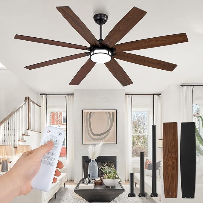 Fanbulous 65 Inch Ceiling Fans with Lights and Remote, Farmhouse Large Ceiling Fans, Black&Brown Modern Ceiling Fan with LED Light, Quiet DC Motor for Living Room, Bedroom, Kitchen, Indoor