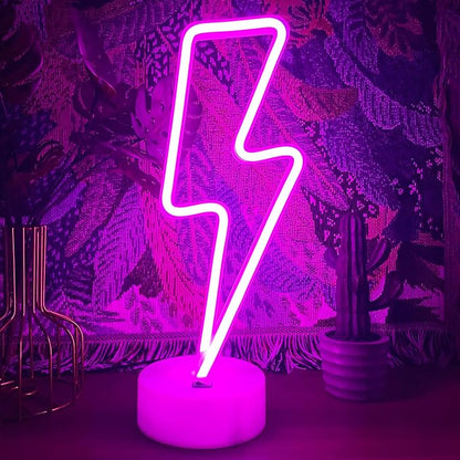 Lightning Bolt Neon Sign Purple With Base for Bedroom, USB/Battery Thunder Lamp Night Light, LED Shaped Decor for Desk Table Game Room Man Cave