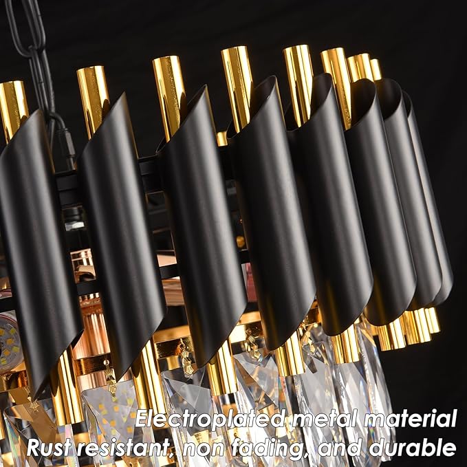 Modern Crystal Chandeliers 15.7”Gold Contemporary Crystal Ceiling Lights Fixtures 3-Tiers 5 Lights Black Round Chandelier Pendant Light Fixtures for Entryway Living Room Dining Room Bedroom