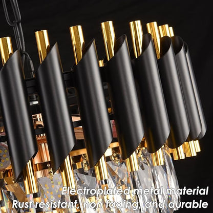 Modern Crystal Chandeliers 15.7”Gold Contemporary Crystal Ceiling Lights Fixtures 3-Tiers 5 Lights Black Round Chandelier Pendant Light Fixtures for Entryway Living Room Dining Room Bedroom