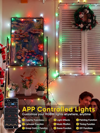 Guhope Smart Color Changing Christmas Lights, 66FT 200 LED RGB Christmas String Lights with App & Remote Control, Waterproof Christmas Tree Lights for Outdoor Indoor Party Decor