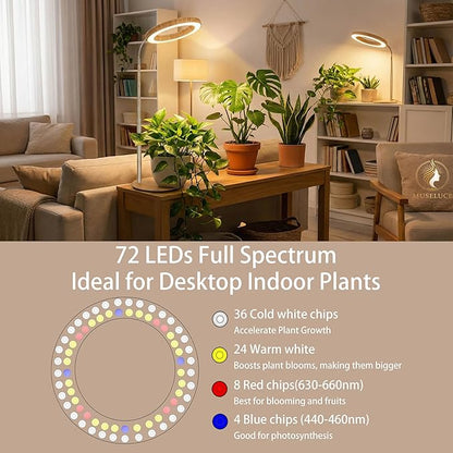 Grow Light for Indoor Plants Full Spectrum, Desk LED Plant Light with Faux Wood Grain, 12"-43" Height Adjustable, Auto On/Off Timer 3/9/12H, 3 Modes 10 Dimmable Levels for Succulents (2, Wood Grain)