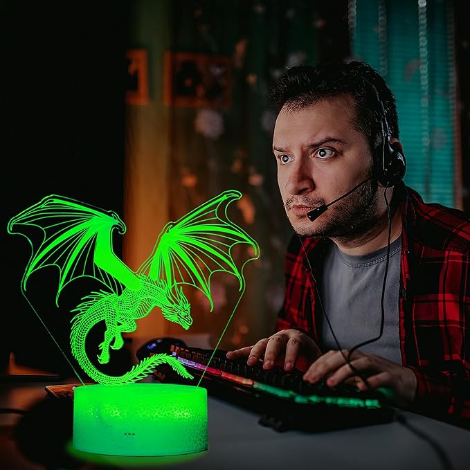 Dragon Night Light, Dragon Gifts, 3D Illusion Lamp with 16 Colors Changing, Timer, 4 Flash Modes and Dimmable, Kids Boys Girls Room Decoration, Holiday Xmas Gifts