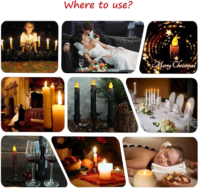 CVHOMEDECO. Real Wax Hand Dipped Battery Operated LED Timer Taper Candles Rustic Primitive Flameless Lights Décor, 4-3/4 Inch, Brwon, 6 PCS in a Package