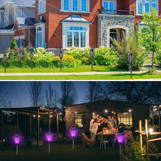 Purple Solar Lights Outdoor, 8 Pack Solar Flicker Flame Torch Lights Waterproof 12 LED Mini Tiki Torch Lights for Outside Landscape Garden Pathway Dusk to Dawn Auto On/Off
