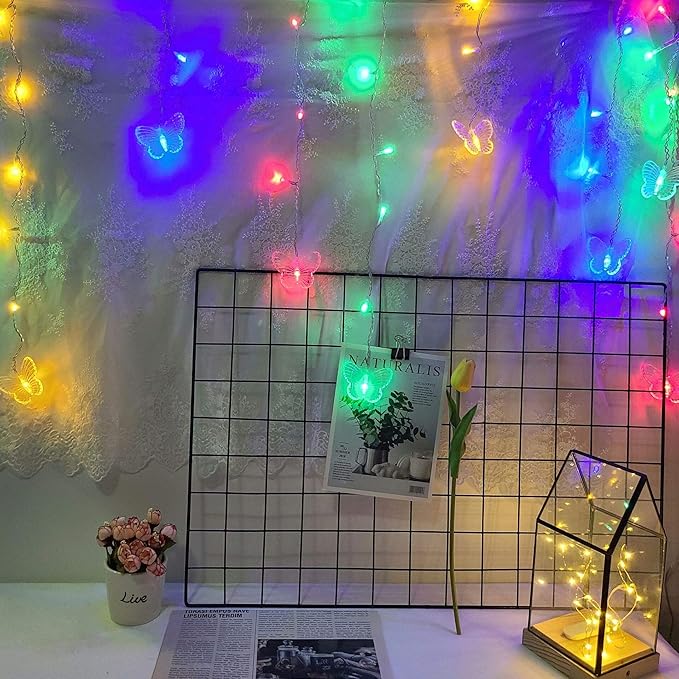 Butterfly Curtain Fairy String Lights, 120LED 8 Modes USB Powered Timer Firefly Twinkle Light with Romote, 14.7FT Copper Wire Hanging Decoration for Room, Wedding, Bedroom, Party, Christmas Decor