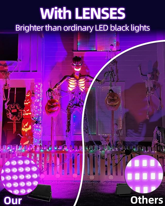 THECHAM 200W LED Black Lights IP66 Waterproof Black Light Outdoor with 10ft Plug+Switch, Flood Blacklight for Halloween Glow in The Dark Party Stage Light Neon Glow Birthday 2 Pack
