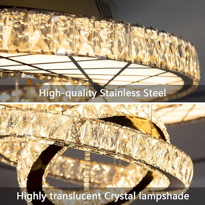 HAIXIANG 40 Inch LED Chandelier, Ceiling Light for Living Room Flush Mount Lighting Fixtures Remote Dimmable, Compatible with Sloped Dome Ceiling Install, Gold