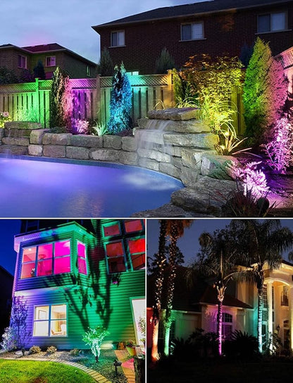 SUNVIE 24 Pack Halloween RGBW Low Voltage Landscape Lights LED Color Changing Landscape Lighting with Remote Control and Wire Connectors, AC/DC 12V-24V Waterproof Outdoor Spotlight for Yard Garden