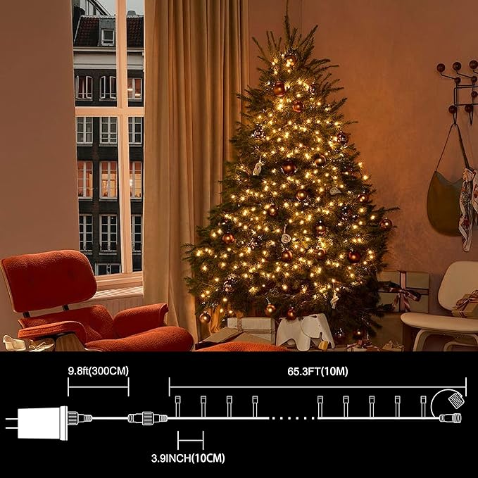 LAMPHOME 33ft Christmas Decorative Mini Lights, 100 LED Transparent Wire Fairy Starry String Lights Plug in, 16 Lighting Modes, for Indoor Outdoor Xmas Tree Wedding Party Decoration (Warm White)