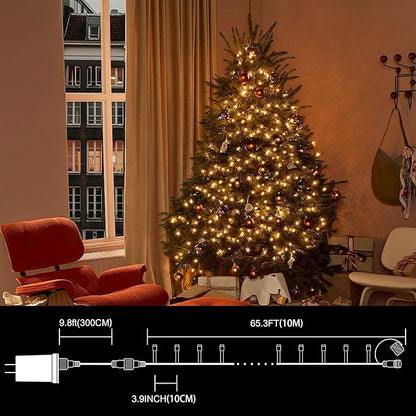 LAMPHOME 33ft Christmas Decorative Mini Lights, 100 LED Transparent Wire Fairy Starry String Lights Plug in, 16 Lighting Modes, for Indoor Outdoor Xmas Tree Wedding Party Decoration (Warm White)