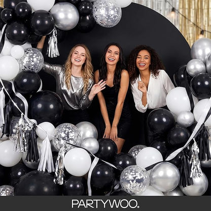 PartyWoo Black Balloons 145 pcs Different Sizes of 18 12 10 5 Inch Black Balloons Arch Kit Garland for Baby Shower Birthday Graduation Casino Gaming Anniversary Race Car Party Decorations Black-Y18