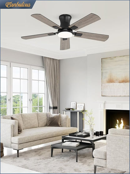 Fanbulous 42 inch ceiling fan with light, Low Profile Ceiling Fan with Light, App&Remote Control, Dimmable LED Light, Flush Mount Ceiling Fan for Indoor Bedroom Living Room, Qiuet DC Motor