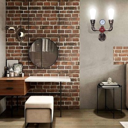 XEYOU Retro Wall lamp Vintage Industrial Steampunk Wall Sconce 2 Lights Metal Water Pipe Style Wall Mounted Lamp Light Fixture E26 Edison Bulb for Cafe Bar Loft Restaurant Hallway (Golden Rust)