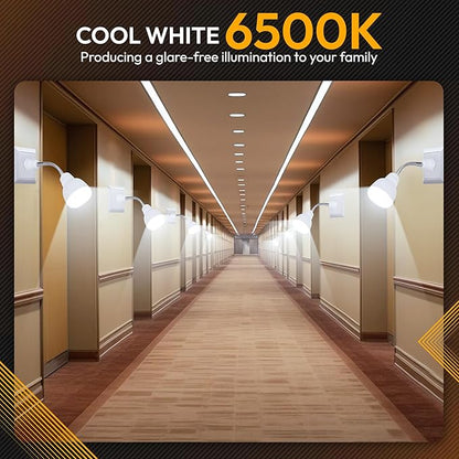 LED Motion-Activated Directional Rotating Flexible Sensor Dusk to Dawn Night Light AC Outlet Plug-in Wall Stair Lamp Indoor 360° Bedroom Hallway Stairway Garage Basement Corridor
