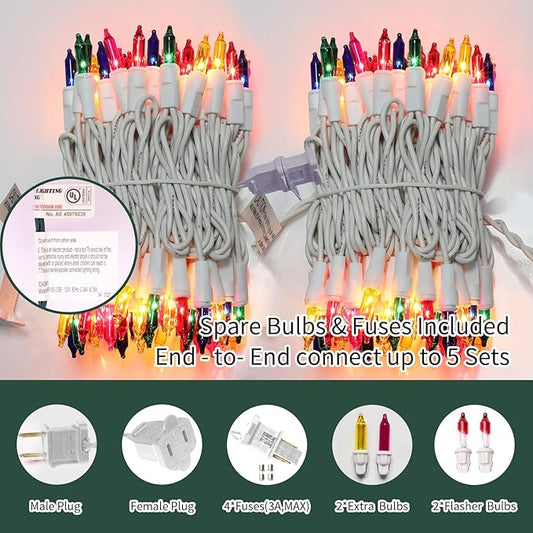 LAMPHOME Multicolor Christmas String Lights, 20FT 100 Count Incandescent Connectable Christmas Mini Lights, Waterproof Easter Decorations for Indoor Outdoor Patio Party Home Garden Yard Decor