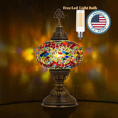 Moroccan Turkish Lamp – Colorfull Mosaic Glass Bedside & Desk Light, Handcrafted Vintage Home Decor with E12 Socket