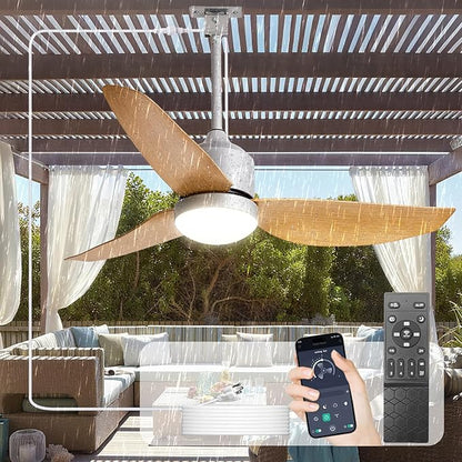 Depuley Outdoor Ceiling Fan with Light: 42 Inch Nickel Waterproof Gazebo Fans with Lights Outdoor Hanging - Plug in Remote App Control for Patio Indoor Farmhouse Porch - 6 Speed Reversible DC Motor