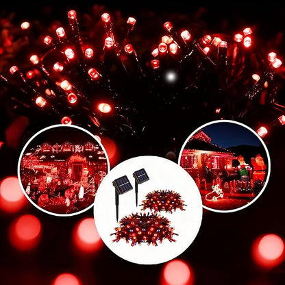 2 Pack Solar String Lights Outdoor, Total 100 LED Each 20Ft with 8 Lighting Modes for Yard, Fence,Balcony, Party,Christmas Tree Decorations (Red Light)