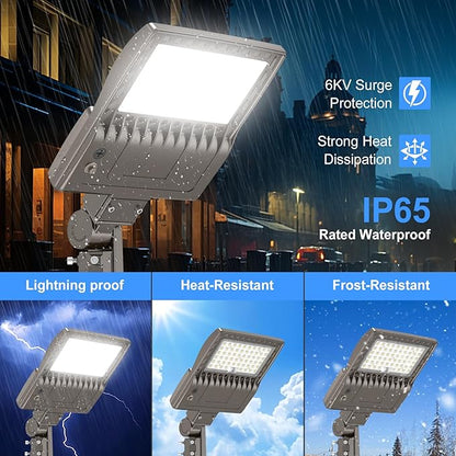 200W LED Parking Lot Light Power Adjustable, Dusk to Dawn LED Shoebox Flood Pole Light Outdoor Parking Lighting with Slip Fit 30,000LM 5000K IP65 Waterproof 100-277V UL Listed