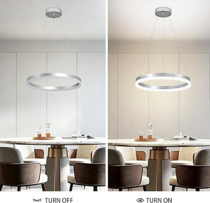 20" Modern Nickel Led Chandelier Ring Dimmable LED Chandeliers with Remote Control for Kitchen Island Height Adjustable Chandelier Led Pendant Light for Living Room Dining Room Bedroom Foyer