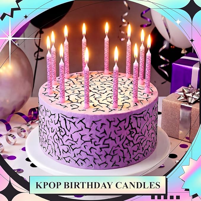 Conelist 12 Pcs Kpop Themed Birthday Candles Pink Lightning Birthday Decorations Cartoon Movie Cake Toppers for Kpop Themed Party Supplies