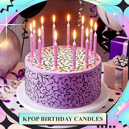 Conelist 12 Pcs Kpop Themed Birthday Candles Pink Lightning Birthday Decorations Cartoon Movie Cake Toppers for Kpop Themed Party Supplies