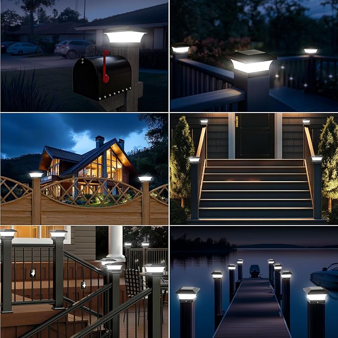 T-SUN Solar Post Cap Lights, Outdoor Waterproof LED Lights for 4x4 Wooden Posts, Deck, Fence, Garden, Mailbox – Eco-Friendly, Made from Recycled Materials, Sustainable Solar Fence Post Light (12 Pack)