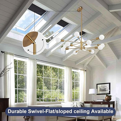 RUIYEY Modern Sputnik Chandeliers Light, 12-Light Gold Gold Dining Room Chandelier Over Table, Height Adjustable Industrial Semi Flush Mount Mid Century Chandelier for Kitchen Island Living Room