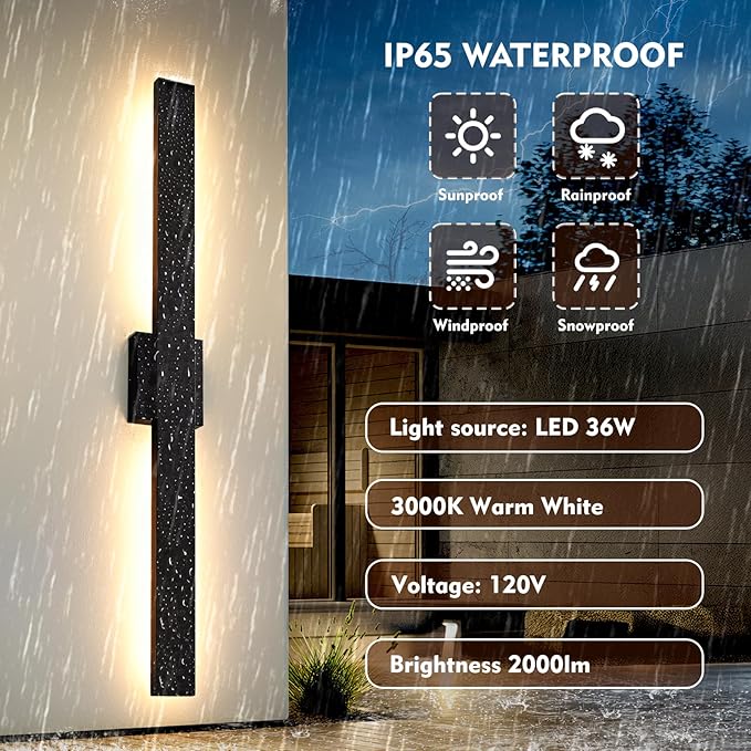 40.1inch Long Outdoor Modern LED Wall Light, Waterproof IP65 Warm White Led Wall Mount Lighting Fixture Black Outdoor Wall Sconces Outside Lights for House Garage Front Door Patio 1Pack